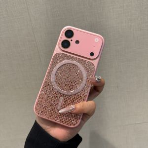 CHUQIAN | Pink Glittery Full-body Magnetic Phone Case with Large Viewing Window for Apple 17 Pro Max