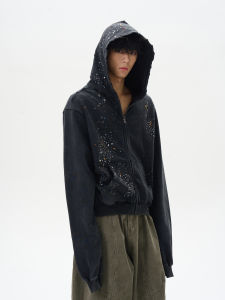 WLNEXT | Áo Hoodie Ngắn Rộng Zip-Up Thời Trang American Bling Nam