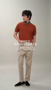 TWENTYSECOND กางเกงขายาว ผ้าคอตต้อนทวิล ทรงเอวสูง รุ่น Fred Chino Pants - เขียว / Olive