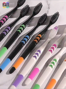 10pcs Portable Ultra Fine Soft Bristle Classic Deep Clean Toothbrush Cost Bamboo Charcoal Toothbrush