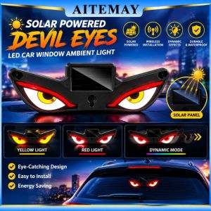 Aitemay năng lượng mặt trời mắt quỷ cửa sổ xe hơi ánh sáng không dây đèn LED cảnh báo năng động nhấp nháy mắt quỷ sạc USB không thấm nước tự động phụ kiện cho xe tải SUV