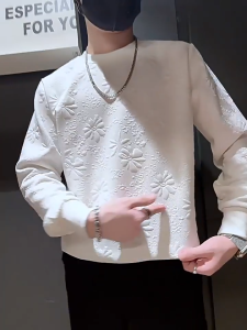 Mens long sleeved T-shirt high-quality jacquard sweatshirt round neck base shirt fashionable new mens top