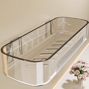 Bathroom Wall Mounted Storage Rack Toilet Cosmetics Organizer No Drilling Required Elegant Plastic Shelf for Kitchen Accessories
