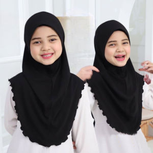Cô Gái Lớn H120A Đồng Bằng Hijab Nón Amira Kéo Headwrap Hồi Giáo Khăn Hồi Giáo Khăn Trùm Đầu Đẹp Cổ Đan Junior Kích Thước 63x60cm