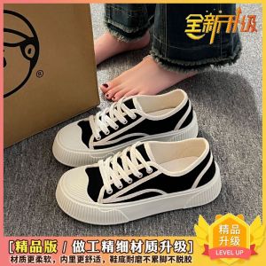 Trendy Thick Bottom Canvas Sneakers Womens Casual Sport Shoes round Toe Low Top Rubber Sole Glue Bonding Process Youth Footwear
