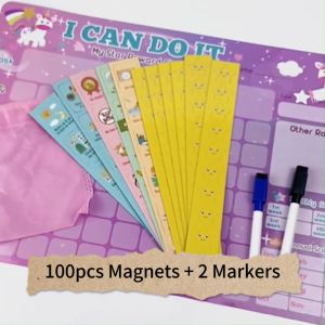 Magnetic Reward Chart Board For Kids Customizable Weekly Calendar Daily Routine Rewards Good Habits Self-Discipline Good Behavior Responsibility Children Educational