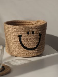 Living Room Desktop Organizer Box Cosmetic Key Snack Tea Table Miscellaneous Items Woven Basket Cotton Linen Frame Home Use