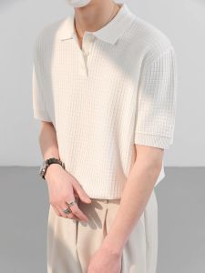 Summer Mens Slim Fit Polo Shirt Short Sleeve Knitted T-Shirt Fashionable Turn-down Collar Body Shirt Urban Style Basic Color