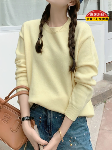เสื้อสเวตเตอร์คอกลมหลวมๆ ผสมขนสัตว์ สไตล์เรียบง่าย เสื้อผ้าทำงาน ฤดูใบไม้ผลิ 2025 เสื้อสเวตเตอร์คอกลมแขนยาวปกติ