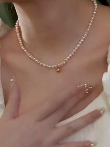 Ganten🍎Kalung Mutiara Bola Emas Kecil Desain Khusus Rantai Tulang Selangka Kalung Elegan Kelas Atas Untuk Wanita & COD