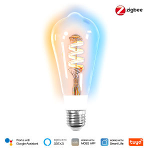 MOES ST64 Smart LED Bulb Edison Tuya Matter/WiFi/Zigbee 16M RGB Colors Dimmable 2700K-6500K Works with Alexa Google Home