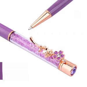 Cute Metal Crystal Ballpoint Pen Creative Flower Clip Personalized Engraving Teachers Day Gift for Girls Office Supplies