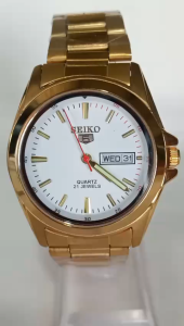 Đồng hồ SEIKO Nam  Vỏ inot mạ  vàng  Mặt trắng siêu bền . Kính đá safia   Mới nguyên 100%