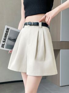 Black Suit Short Pants Women Summer Thin High Waist Small Ice Silk Large Size Fat MM Cross A-Line Five-Quarter Mid-Pants