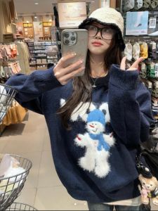 BINKAFENNY | Ladies Round Neck Knitted Sweater Soft Long Sleeve Loose Fit Comfortable Autumn Winter Fashion Casual Style Knitwear Top