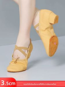 รองเท้าเต้นรำสำหรับผู้หญิง ทรงหัวมน สวมคลุมส้นเท้า ด้านล่างนุ่ม พื้นยาง รองเท้าเต้นรำแบบมีส้นกลาง รองเท้าเต้นรำแบบสวมสำหรับผู้ใหญ่