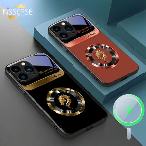 KISSCASE Luxury Ring Chinese Loong Tempered Glass Phone Case For iphone 15 14 13 12 11 Pro Max Plus Magsafe Wireless Charging Lens Protection All-inclusive Anti-fall Shockproof Back Cover For iphone 15 14 13 12 11