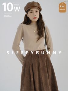 Sleepy Rabbit Town Model Womens Knitted Sweater Half High Collar Slim Fit Autumn Fashionable Versatile Base Layer Overhead Shirt