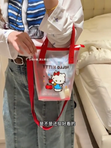 Just Star Womens tote bag New mesh tote bag Korean style cartoon bento bag Portable large capacity crossbody bag swimming bag