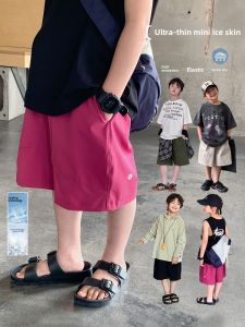 Three Bars Casual Short Pants for Boys Summer Five-Point Pants Trendy Childrens Clothing Shorts Middle Waist Elastic Waistband