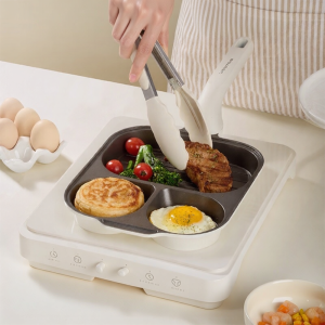 Jeetee Titanium Ceramic Nonstick Flat Bottom Pan Three-in-One Egg Pancake Burger Fry Pan Home Use Kitchen Cooking Utensils