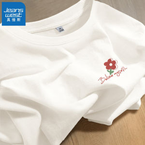 Jeanswest White Short Sleeve Womens T-shirt Loose Fit Cotton Base Shirt Summer Casual round Neck Top plus Size Female Clothing