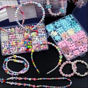 FENAFE【♥️BEST♥️】DIY Manik-manik Mainan Edukasi kreatif Anak Membuat Gelang/Kalung/Ikat Rambut Warna Warni Jewelry Kit Gelang Kalung Anak Mainan Kerajinan Tangan Anak Manik 3D