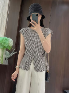 Slim Fit Black White Plaid Shirt Womens Summer New Design Loose Slimming Versatile Top Asymmetrical Hemline Regular Sleeve