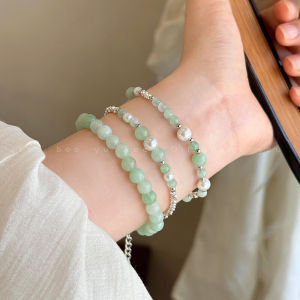 Green Natural Stone Pearl Bracelet for Women Vintage Chinese Style Beaded Hand Jewelry Unique Design Silver Dust Bracelet