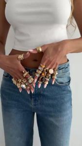 Ingemark | Ingemark 35 Pcs/Set Vintage Acrylic Imitation Pearl Open Rings for Women Bohemian Geometric Flower Adjustable Ring Wholesale