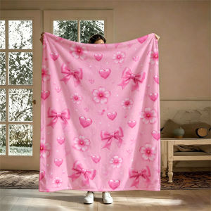 BILIBILI | Bows Hearts Sakura Pink Flannel Blanket Perfect for Sofa Office Bed Travel Sleep Read Relax Camping Four Season Use