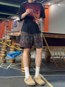 Quần Short Dệt Kim Họa Tiết Dân Tộc Mùa Hè Cho Nam Quần Thể Thao Rộng Rãi Thường Ngày Đi Biển Quần Năm Điểm Phong Cách Mỹ