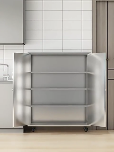 YOYO Large Capacity Stainless Steel Kitchen Storage Cabinet Double Door Pantry Organizer Multi Layer Cupboard with Wheels for Home Kitchen