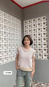 ROMPI JENNIE VEST KNIT HOUNDSTOOTH / VEST RAJUT WANITA ALA KOREA / ATASAN WANITA TRENDY KEKINIAN