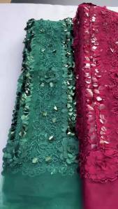 Luxury Lavender African Mesh Lace Fabric 3D Flower Embroidery Nigerian Sequins Tulle Lace For Wedding Party Evening Dress Sewing