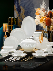 mornenjoy | Luxurious White Porcelain Dinnerware Set Jingdezhen Ceramics Underglaze