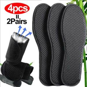 2Pairs Bamboo Charcoal Insole Deodorant Breathable Foot Insert Pads Running Sports Sweat Absorbing Insole