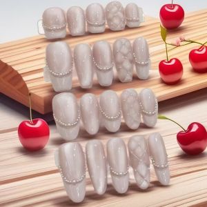 เล็บปลอมแบบกดติด 10 ชิ้น ลายตาแมวสีชมพูมุกฝรั่งเศส พร้อมอุปกรณ์ 4 ชิ้น และกาวติดเล็บแบบแผ่น แข็งแรงเป็นพิเศษ