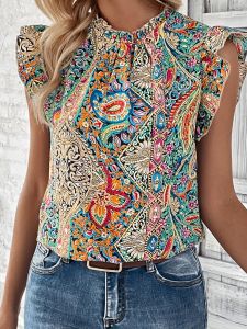 เสื้อยืดคอกลมพิมพ์ลายแฟชั่นสำหรับผู้หญิง แขนกุด ทรงสลิมฟิต ผ้าโพลีเอสเตอร์ ระบายอากาศได้ดี ทรงพอดีตัว