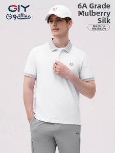 GYgoldlion | Silk Blend Mens Short Sleeve Polo Shirt