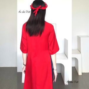 Áo dài màu đỏ cách tân tết 2025 suông đính ngọc lụa tây thi bóng nhẹ cao cấp may sẵn nữ mặc giá rẻ