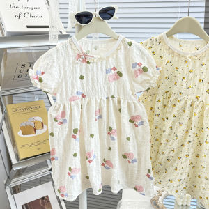PuffHey | Girls Summer New Korean Style Floral Short Sleeve Princess Dress