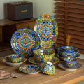 Mewah & Selamat, Set Pinggan Mangkuk Warna Bawah Glasur, Mudah Dicuci Dapur, Rice Soup Ceramic Porcelain Keramik Bowl Plate, Wedding Doorgift, New Bohemian Style Thickened Underglaze Tableware, Safe High Temperature Underglaze. 