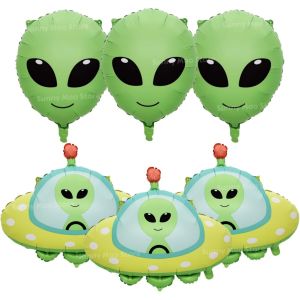 Hasbro | 6Pcs Green Alien UFO Birthday Party Decoration Kit with Foil Balloons Baby Shower Space Themed Childrens Air Globos Gift Set