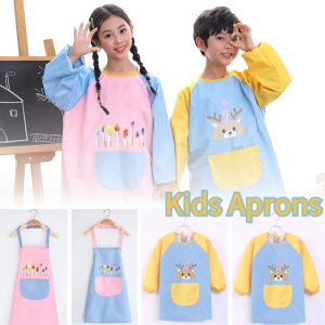 Kids Waterproof Art Craft Apron Long Sleeve Smock Childrens Fabric Aprons Cartoon animals Aprons For DIY Painting Baking Cooking