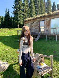 Áo Len Dệt Kim Halonini Mềm Mại Ôm Vừa Vặn Cổ Polo Tay Dài Kẻ Sọc Đa Năng Chất Liệu Lông Cừu Áo Cardigan Thường Ngày