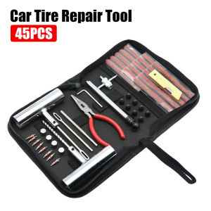 🛠【ApeaxFortis】24Pcs Tubeless Tire Repair Tool Kit Emergency Roadside Flat Tire Fix Set Vulcanized Rubber Strips T-Handle Tools For Motorcycle Electric Bike Car Truck ATV With Carry Bag