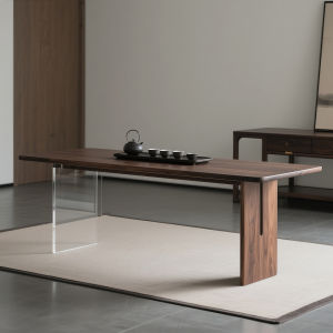 North America Black Walnut Tea Table Chair Set New Chinese Style Home Villa Tea Space Acrylic Suspension Tea Table Rectangular Shape