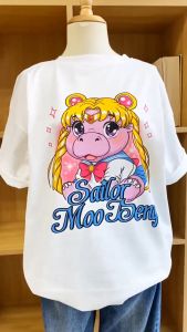 เสื้อยืดยอดนิยม Sailor Moon Sailor Moo Deng shirt เสื้อยืดฮิปโปฝ้ายแท้ Trending T-shirts
