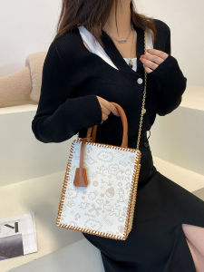 Handwoven Small Square Bag DIY Material Kit Womens Handbag Fashion Chain Shoulder Bag Casual Synthetic Leather Zipper Closure